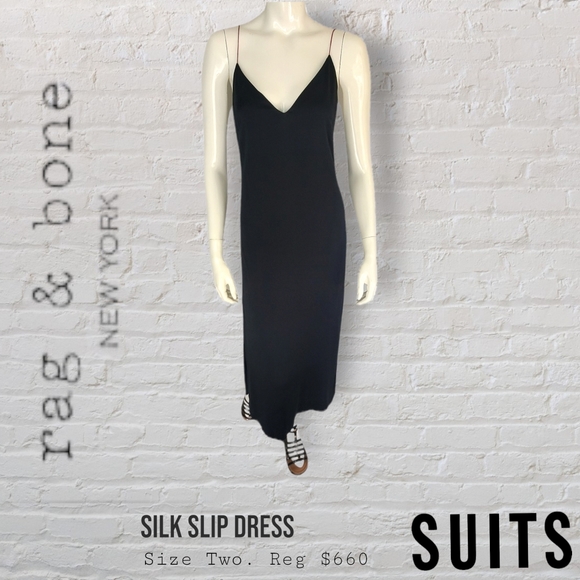 Rag & Bone Parker Black Silk Slip Dress with Pink Straps Women's Size 2 - Picture 1 of 9